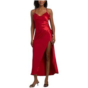 SELFIE LESLIE Hey Girl Long Satin Cowl Neck Dress